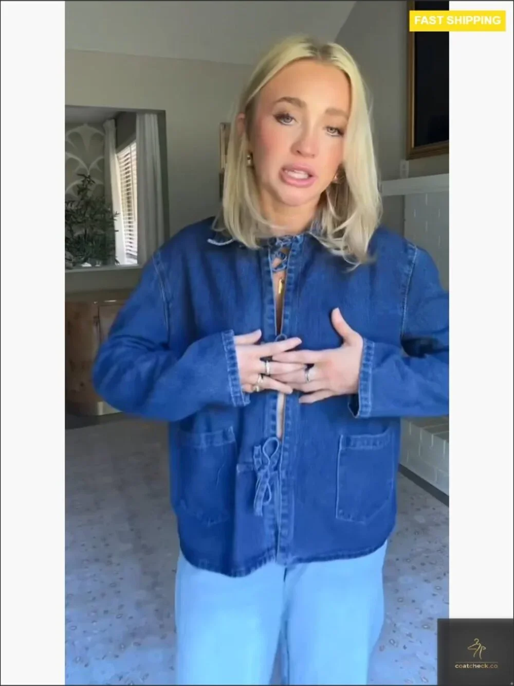 Tie Front Denim Shacket Oversized Loose Fit Y2K Chic Casual Top with Pockets - Picture 5 of 6